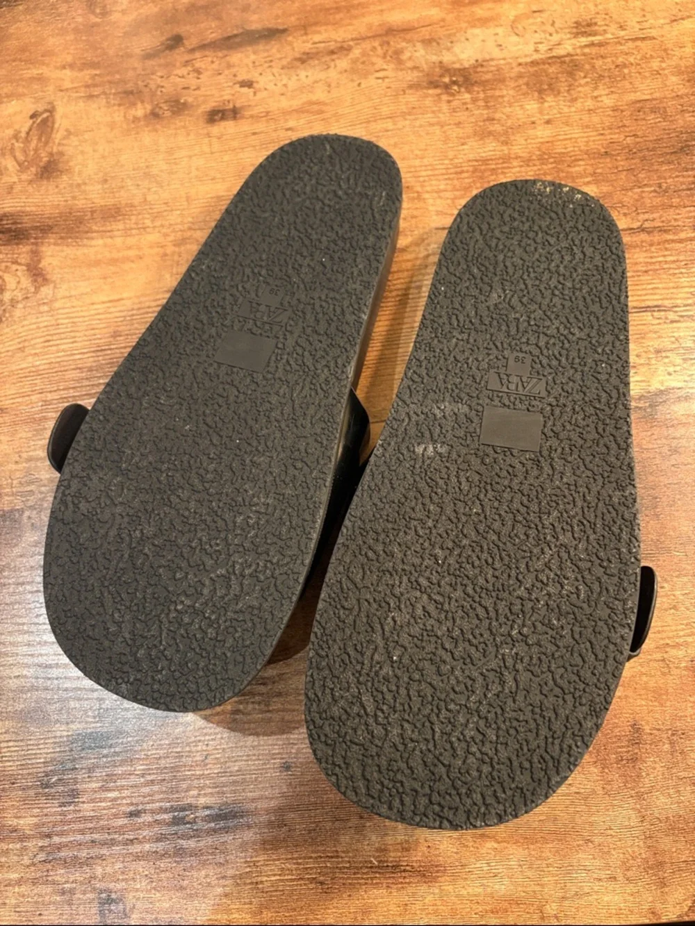 Zara Black Slide Sandals with Gold Buckles - Picture 5 of 9